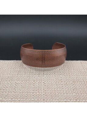 8 Inch Etched Wide Copper Cuff Bracelet, Artisan Geometric Tribal Jewelry B1214